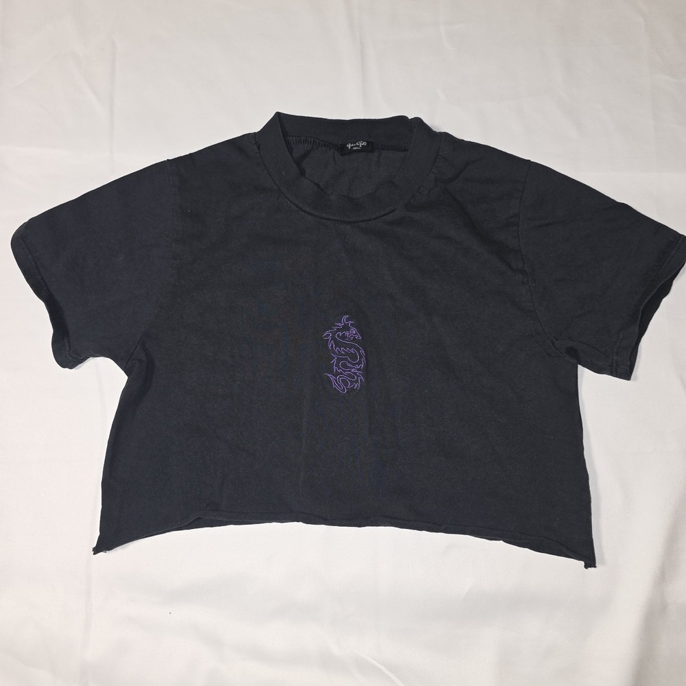 J Galt Shirt Womens Small Dragon Embroidered Crop Top Made USA Tee